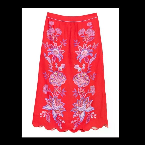 Farm Rio Porcelain Garden Euroflax Premium Linen Embroidered Scallop-Hem Skirt - Picture 16 of 16